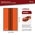 Wall mount frame for LEGO Porsche 911 GT3 RS 42056 with dimensions and Happy Brickworld branding.