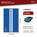 Wall mount frame for LEGO Bugatti Chiron 42083 with blue stripes and Happy Brickworld branding.