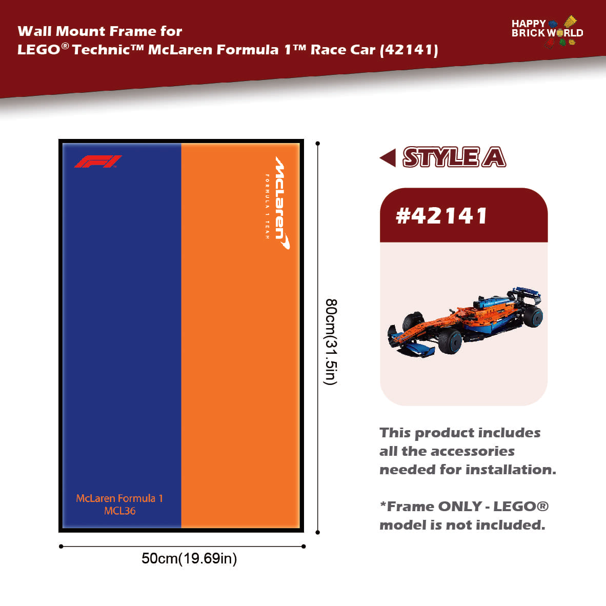 Wall Mount Display Frame for Formula Racing Car Model 42141