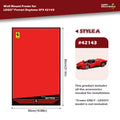 Wall mount frame for LEGO Ferrari Daytona SP3 42143 with dimensions and Happy Brickworld branding.