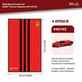 Wall mount frame for LEGO Ferrari Daytona SP3 42143 with dimensions and Happy Brickworld branding.
