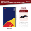 Wall mount frame for LEGO Technic Oracle Red Bull Racing RB20 F1 Car with dimensions and Happy Brickworld branding.
