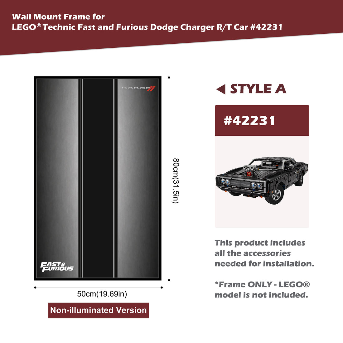 Wall Mount Display Frame for Fast and Furious Dodge Charger R/T Car 42231