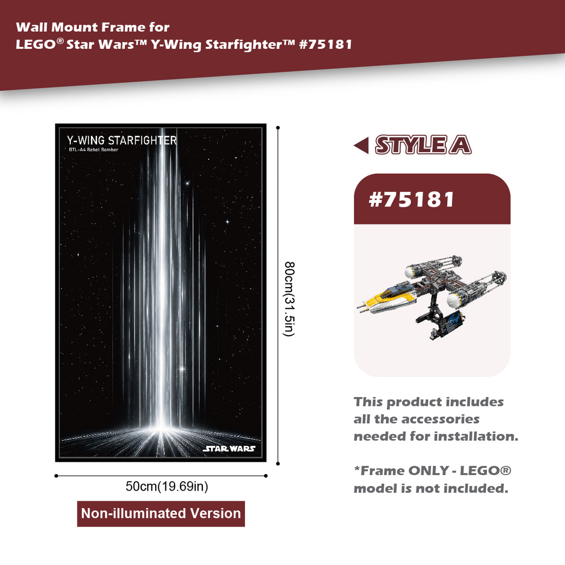 Wall Mount Frame for Star Wars™ Y-Wing Starfighter™ 75181