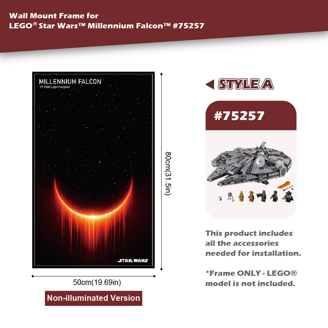 Wall Mount Frame for Star Wars™ Millennium Falcon™ 75257/75389