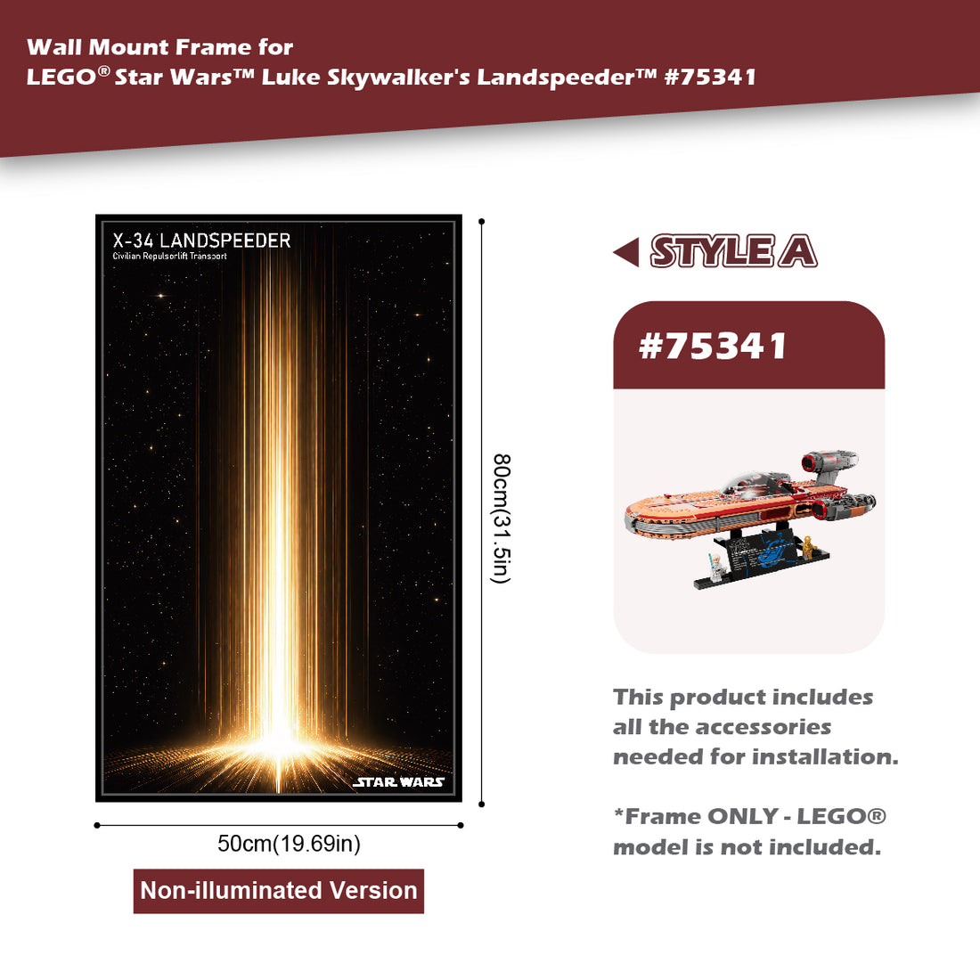 Wall Mount Frame for Star Wars™ Luke Skywalker’s Landspeeder™ 75341