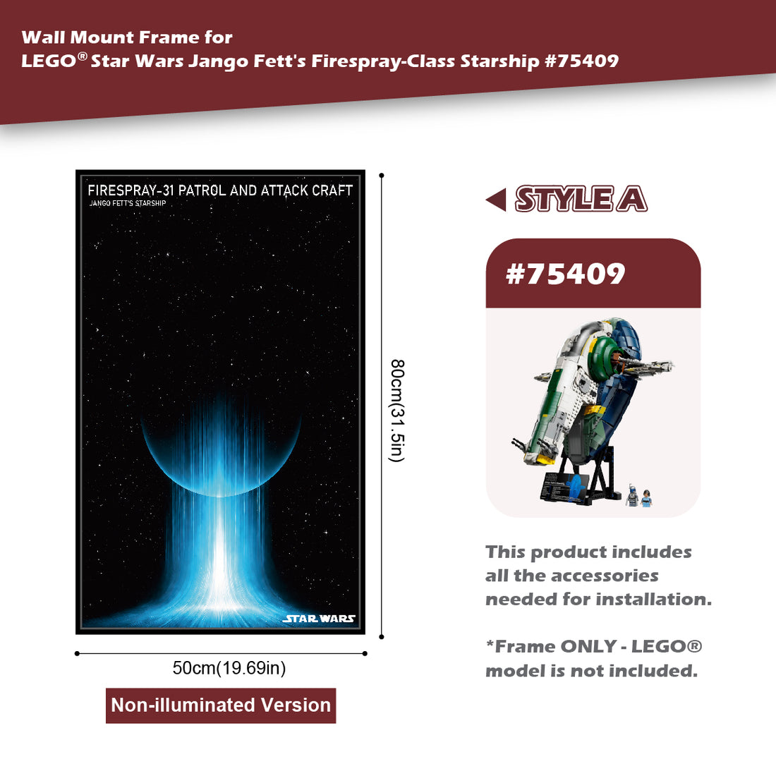 Wall Mount Frame for Star Wars™ Jango Fett's Firespray-Class Starship 75409