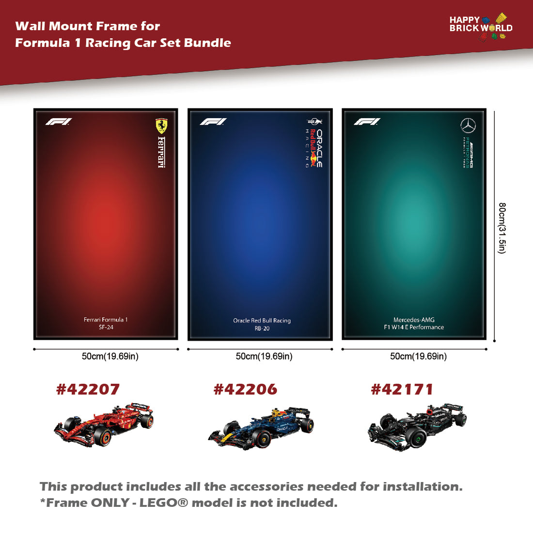 Wall Mount Frame for Formula 1 Racing Car Set Bundle