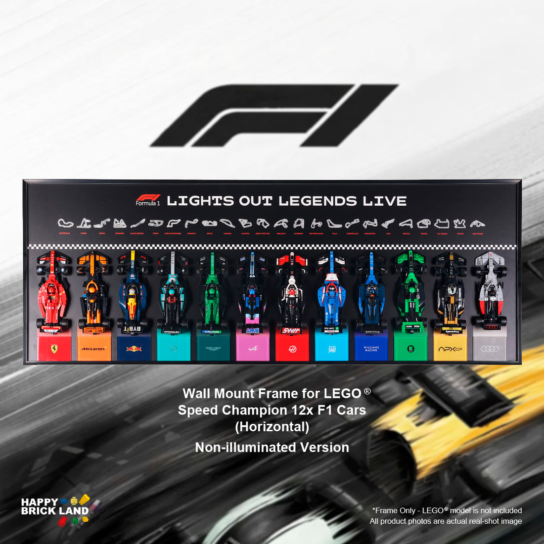 Wall Display Frame for 12x F1® Speed Champions F1 Cars(12xF1 Cars | Horizontal | Black Matted)