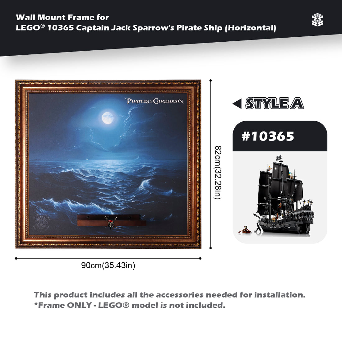 Wall Mount Frame for 10365 Captain Jack Sparrow's Pirate Ship (Horizontal)